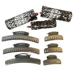 Vintage 9 Aluminum Metal Hair Rollers Curlers Clips Tip Top US Great Condition